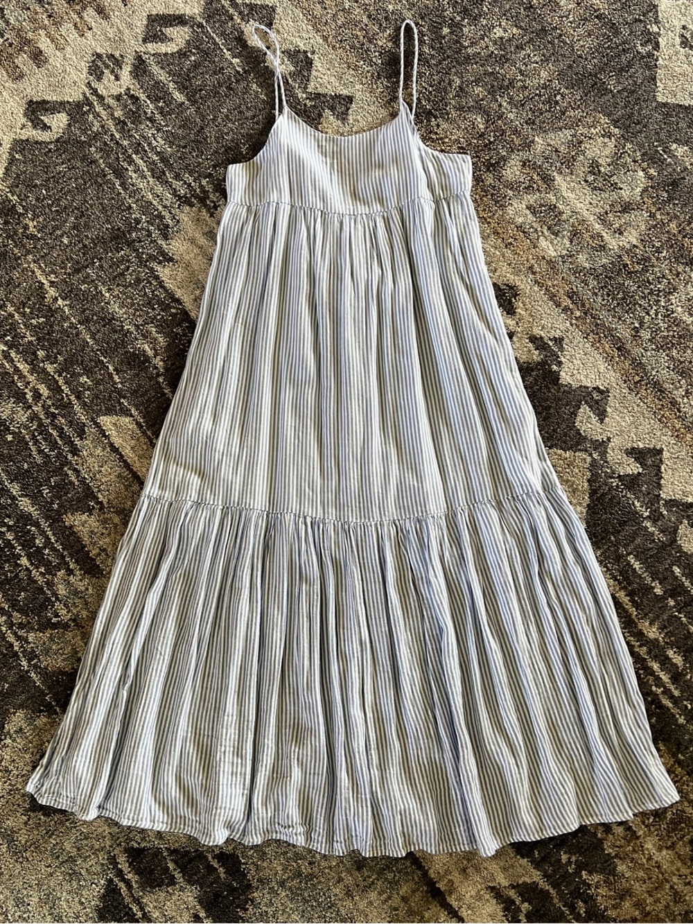 Elan Blue and White Striped Tiered Sundress